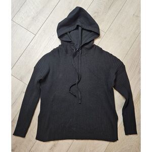 Aqua Women's Ribbed Knit Hooded Sweater Pullover Size Small Black‎